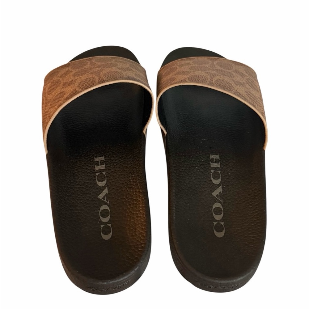 Coach Signature Canvas Pool Slide Sandals Tan Brown Logo Size 9 NEW - Picture 9 of 11
